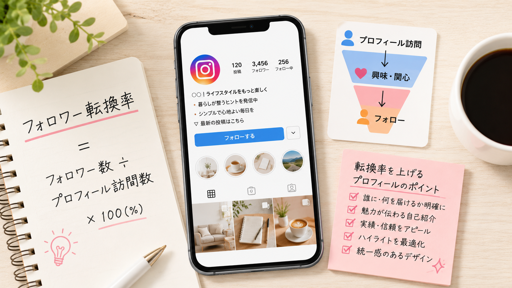 インスタの「フォロワー転換率」とは？平均値や計算方法、上げるプロフィールの作り方を解説