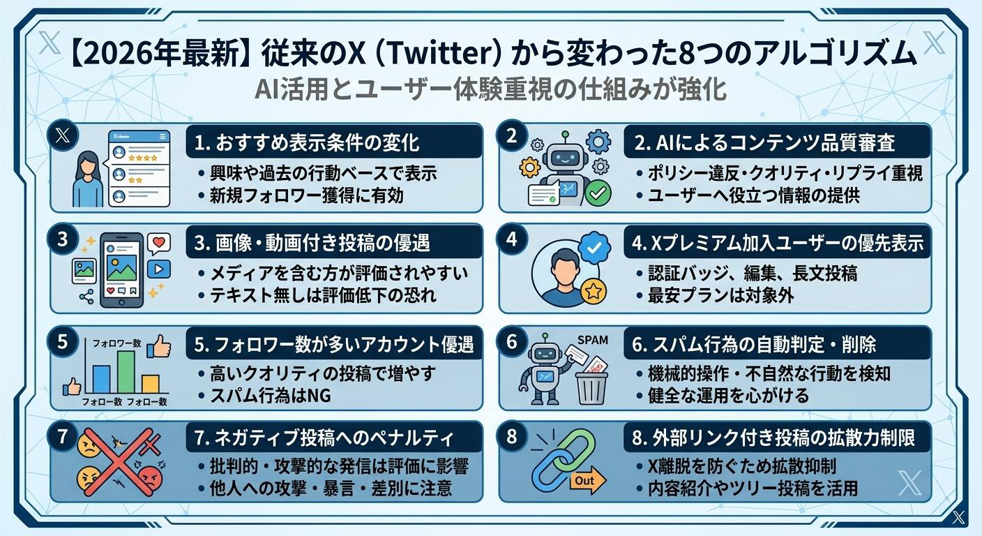 従来のXから変わった8つのアルゴリズム